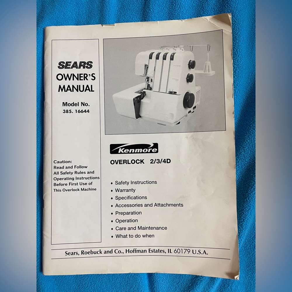 SEARS KENMORE OVERLOCK 2/3/4D SERGER MODEL #385.16644 USER MANUAL